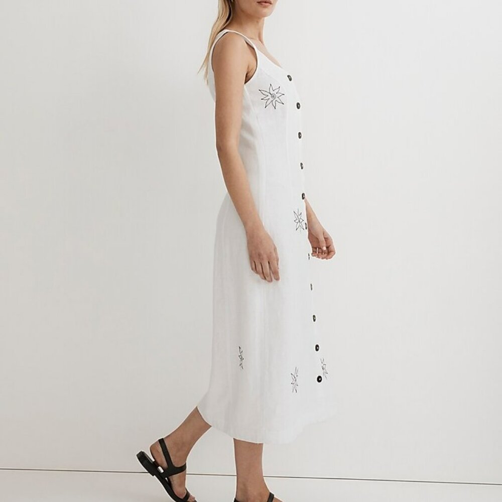 Madewell Button-Front Midi Sheath Dress in Linen - Picture 2 of 8